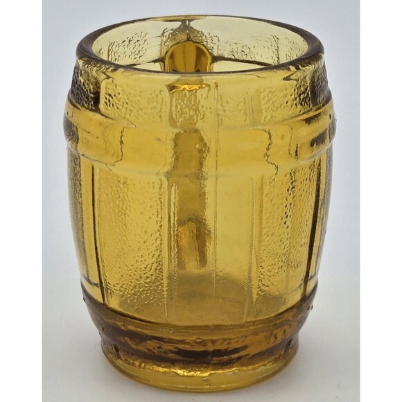 Amber Barrel Shot Glass Vintage Ribbed Glass Mini Barware Toothpick Holder - Picture 2 of 7